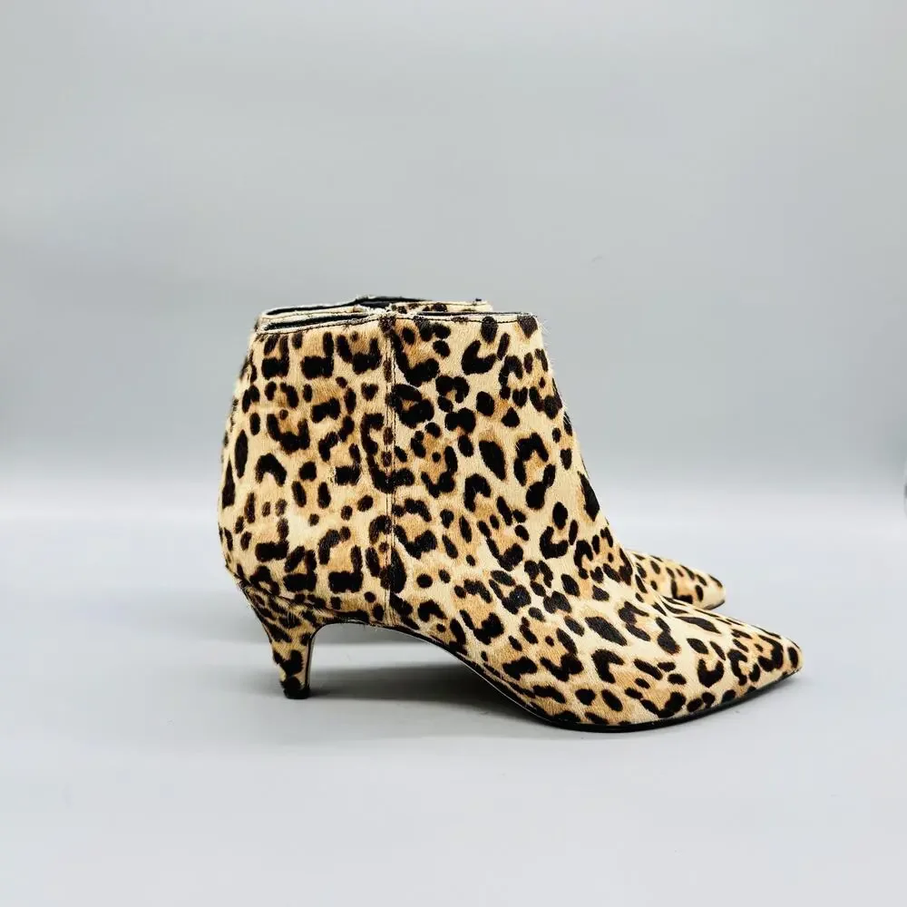 Sam Edelman Boots Womens 7 Brown Fur Leopard Ankle Kitten Heel Booties Shoes